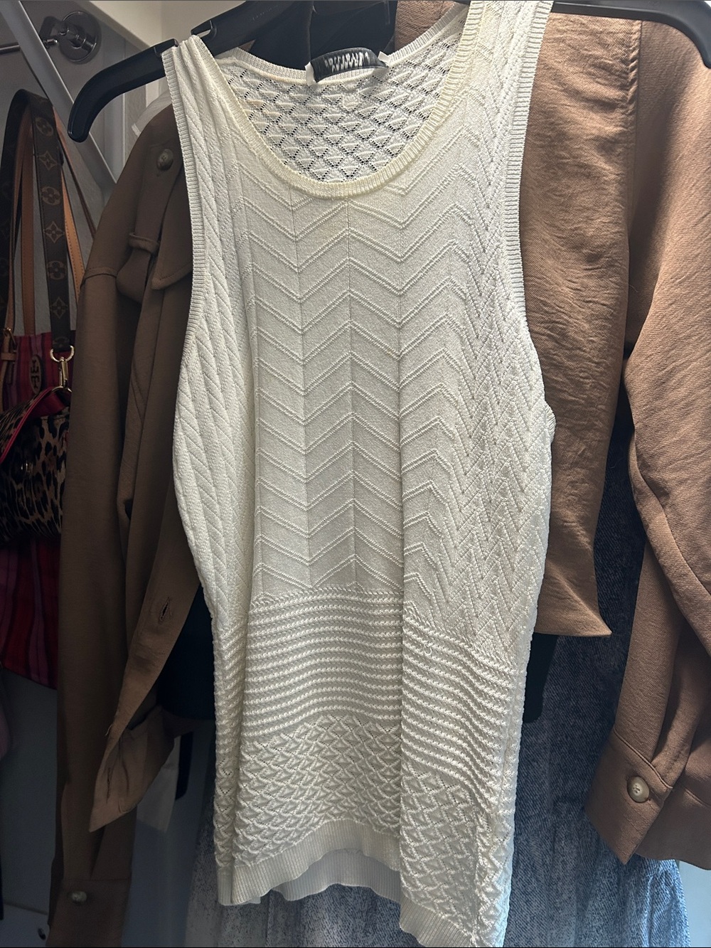 Versace Cream Textured Chevron Knit Tank Top